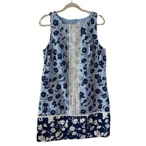 Eliza J Dress Size 14 Sleeveless Summer Blue Floral crochet Lace Shift lined NWO